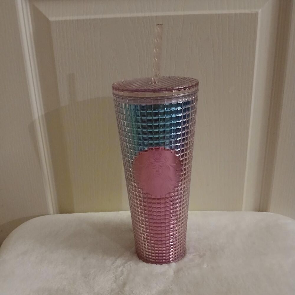 Starbucks 2021 Summer Pink and Blue Grid Kaleidoscope 24 oz. Venti Tumbler